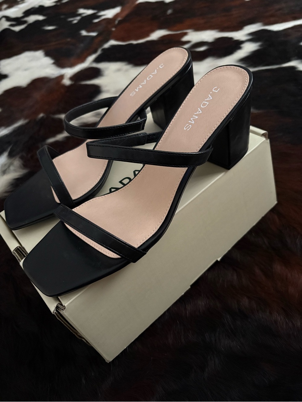 J Adams Black Triple-Strap Block Heel Sandals